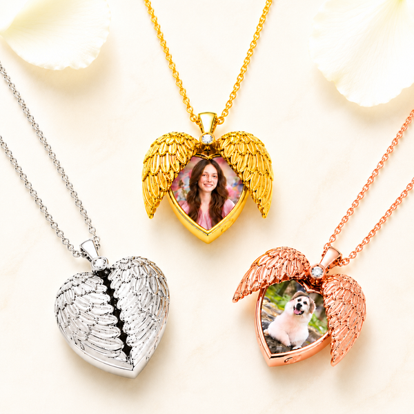 Personalized Angel Wing Photo Urn Necklace for Ashes with Picture