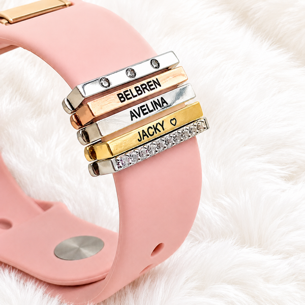 Personalized Apple Watch Band Charm | Custom Engraved Name Apple Watch Accessory | Apple Watch Jewelry
