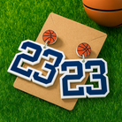 Blue and white custom basketball player number 23 earrings