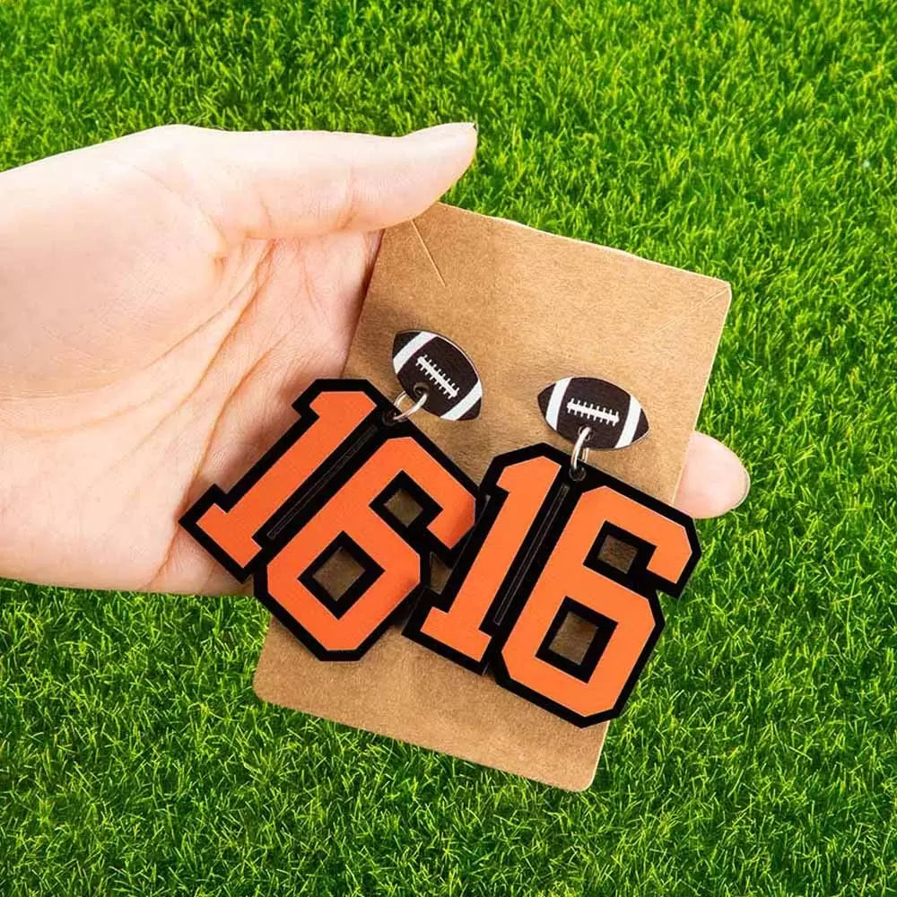 Personalized football number 16 earrings with football charms