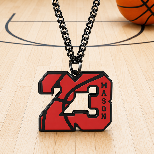 Custom Basketball Number & Initial Necklace – Personalized Sports Pendant