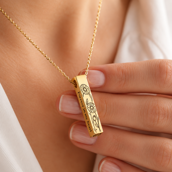 Personalized Birth Flower Urn Bar Necklace for Ashes | Custom Memorial Jewelry Keepsake