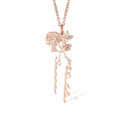 Personalized Birth Flower Necklace in rose gold with custom names "Sienna" and "Matilda," showcasing delicate and intricate floral design.