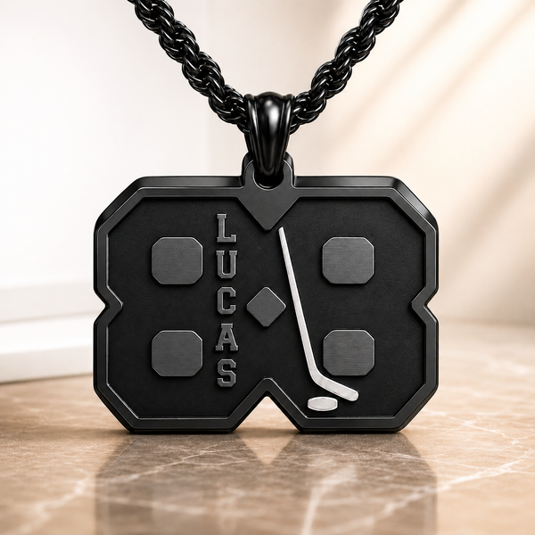 Personalized Ice Hockey Necklace – Custom Jersey Number & Name Pendant