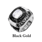 Black gold championship ring with a central diamond, engraved with '1987 U.S. Army Champions' and adorned with smaller diamonds.