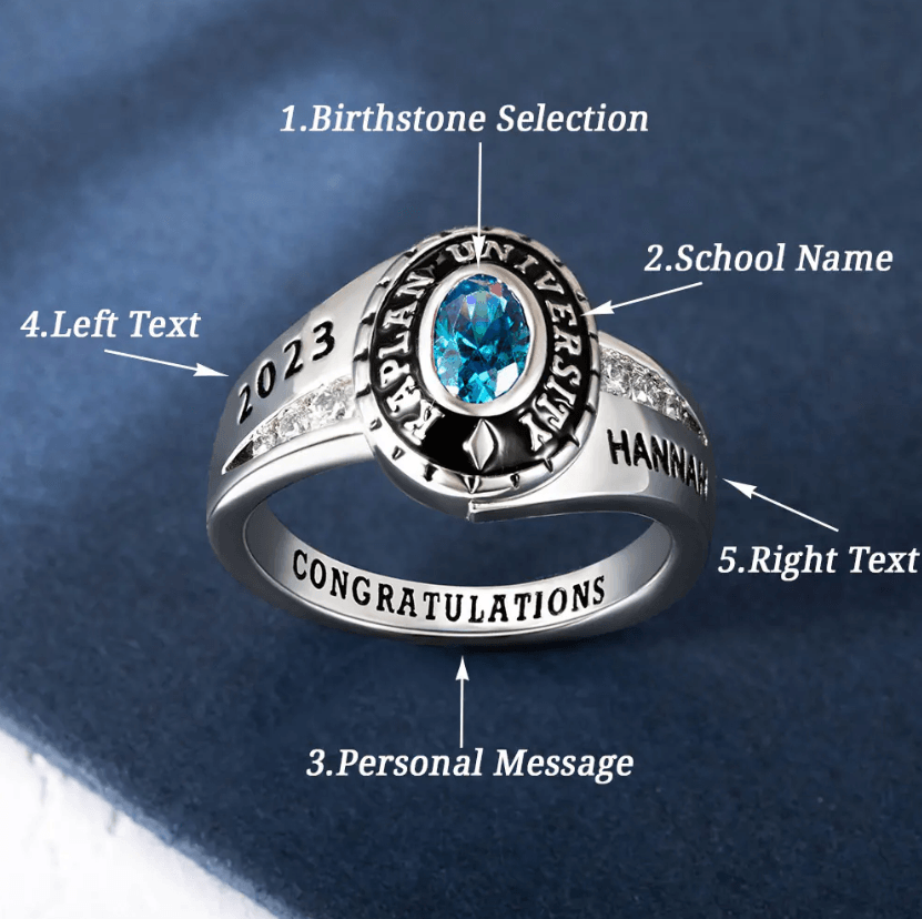 Personalized Class Ring - Customizable with Engraved Name, Graduation Year & School Colors - Ideal Graduation Gift - Belbren