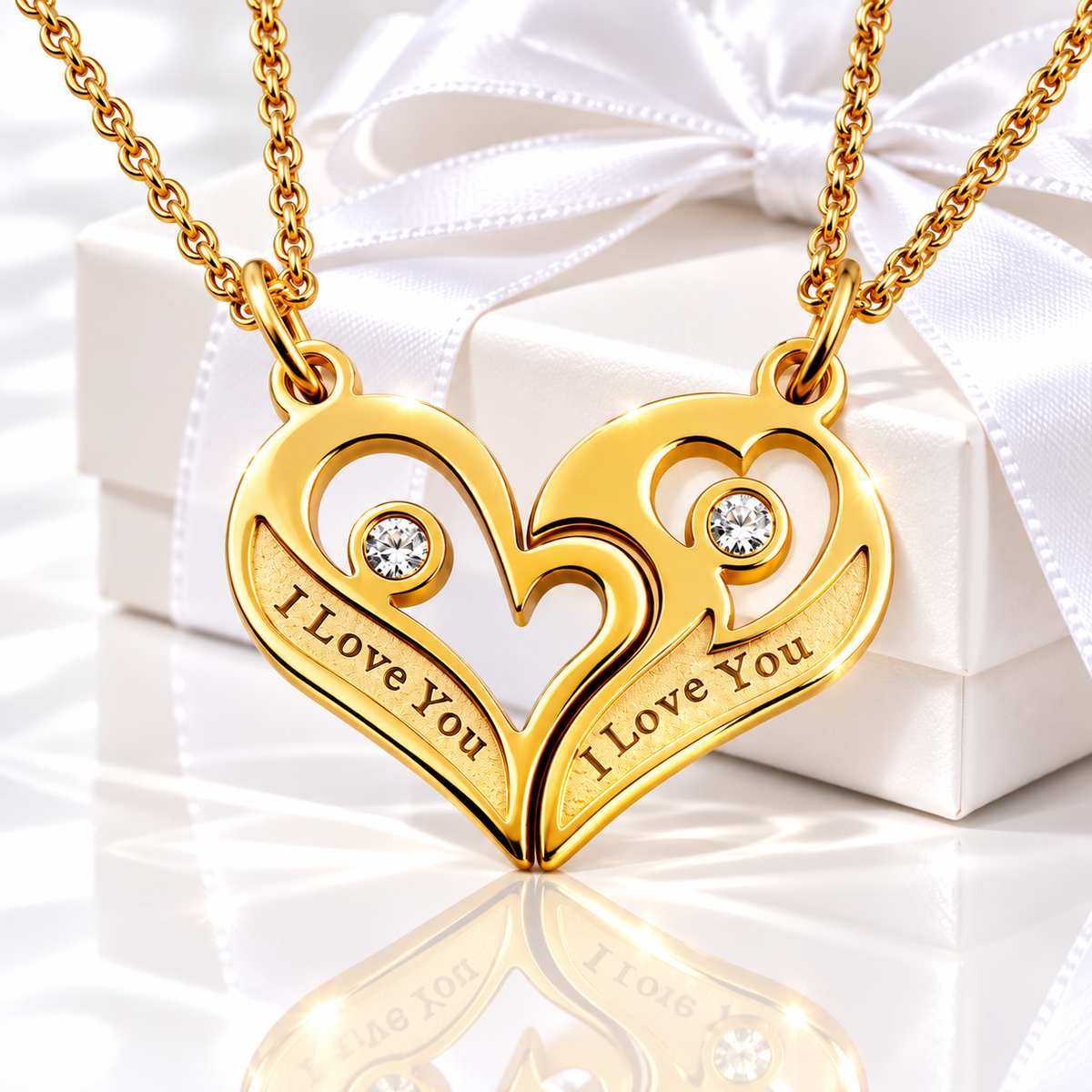 Gold breakable heart necklace for couples with personalized birthstones