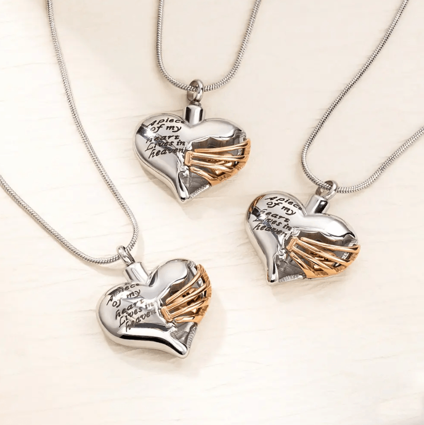 Personalized Custom Ribbed Heart Urn Necklace with Engraved Little Heart – Memorial Ash Pendant for Loved Ones and Pets - Belbren