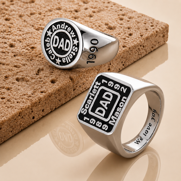 Personalized Dad Ring with Family Names | Custom Signet Ring for Men