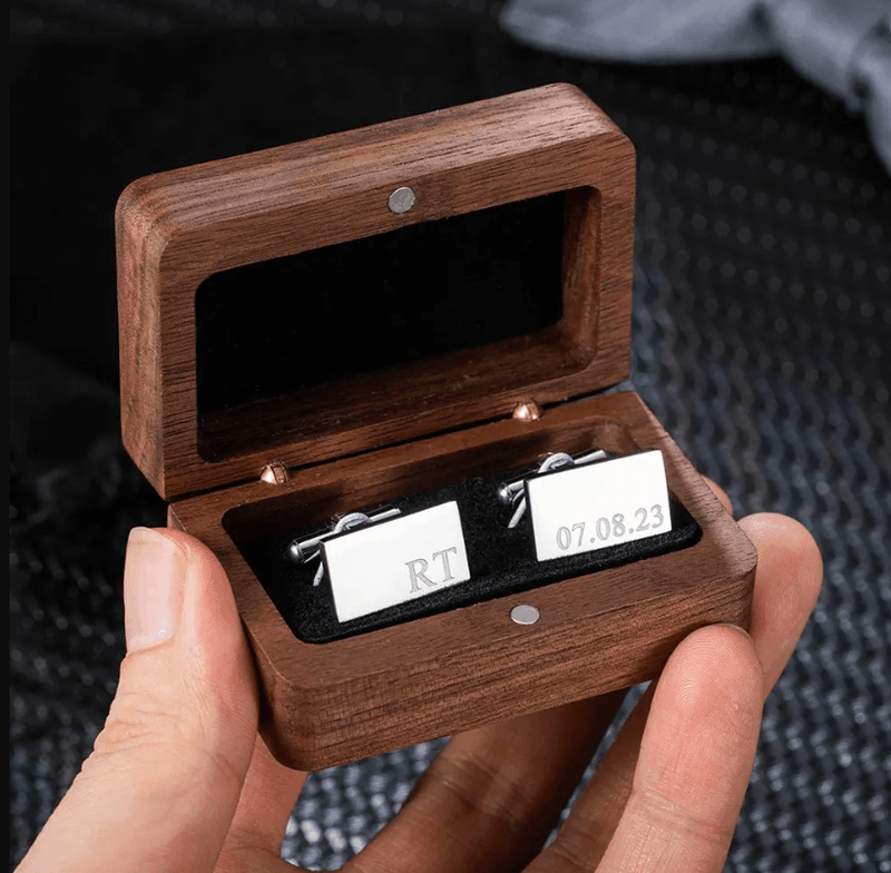 Personalized Engraved Cufflinks in Silver or Steel with Custom Wooden Gift Box - Perfect for Anniversaries, Weddings, and Special Occasions - Belbren