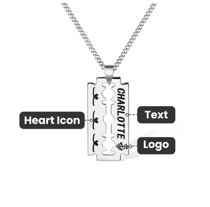 Personalized Engraved Razor Blade Necklace - Custom Name & Date Pendant, Men's Hip-Hop Style Jewelry, Ideal for Birthday, Anniversary, Father's Day Gift - Belbren