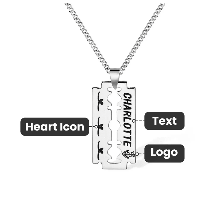 Personalized Engraved Razor Blade Necklace - Custom Name & Date Pendant, Men's Hip-Hop Style Jewelry, Ideal for Birthday, Anniversary, Father's Day Gift - Belbren