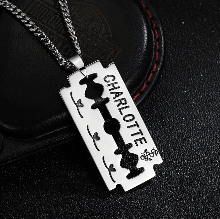 Personalized Engraved Razor Blade Necklace - Custom Name & Date Pendant, Men's Hip-Hop Style Jewelry, Ideal for Birthday, Anniversary, Father's Day Gift - Belbren