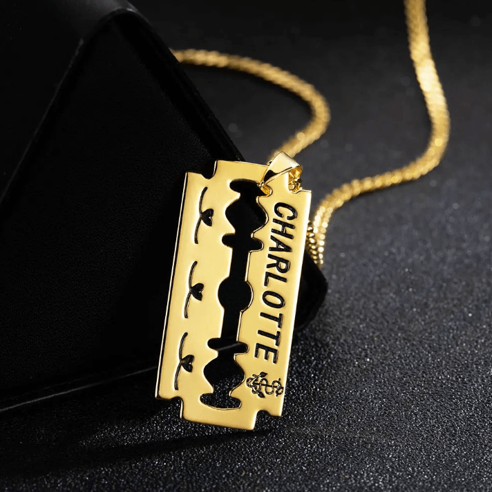 Personalized Engraved Razor Blade Necklace - Custom Name & Date Pendant, Men's Hip-Hop Style Jewelry, Ideal for Birthday, Anniversary, Father's Day Gift - Belbren