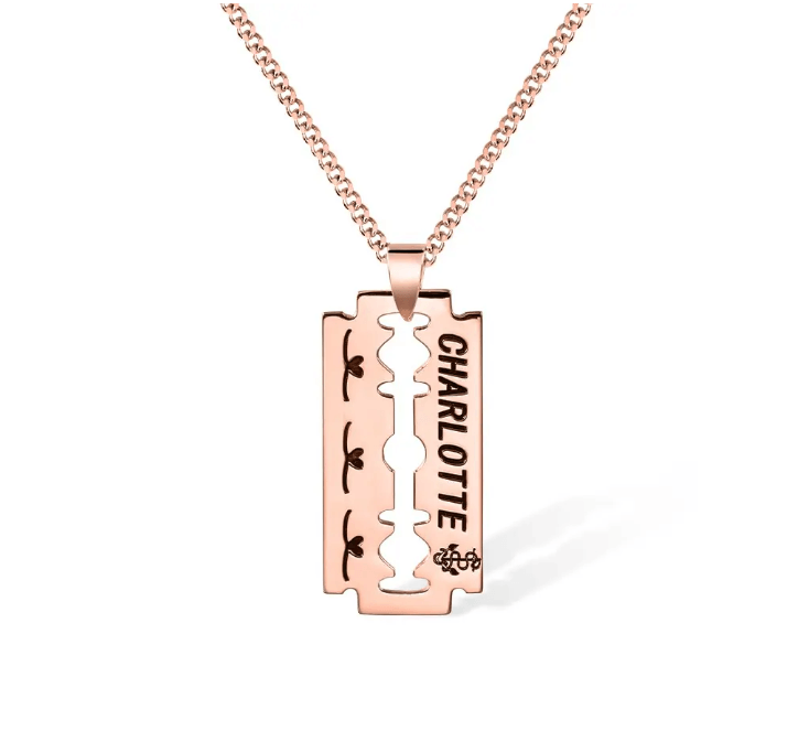 Personalized Engraved Razor Blade Necklace - Custom Name & Date Pendant, Men's Hip-Hop Style Jewelry, Ideal for Birthday, Anniversary, Father's Day Gift - Belbren