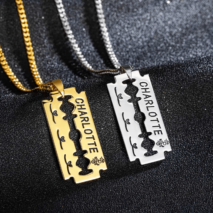 Personalized Engraved Razor Blade Necklace - Custom Name & Date Pendant, Men's Hip-Hop Style Jewelry, Ideal for Birthday, Anniversary, Father's Day Gift - Belbren