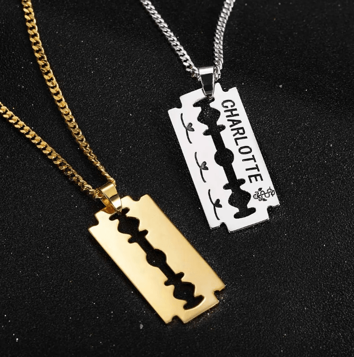 Personalized Engraved Razor Blade Necklace - Custom Name & Date Pendant, Men's Hip-Hop Style Jewelry, Ideal for Birthday, Anniversary, Father's Day Gift - Belbren