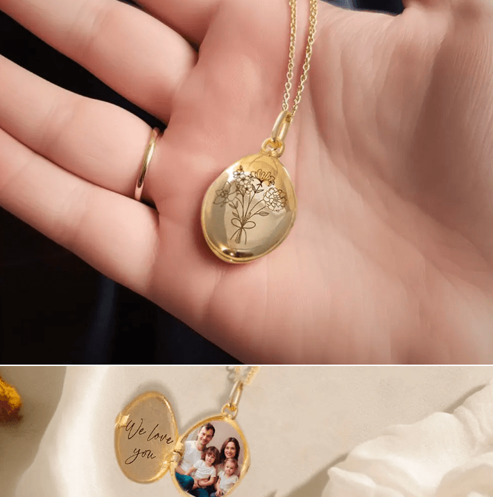 Personalized Family Birth Flower Locket Necklace - Engraved Photo Keepsake Jewelry - Perfect Mother's Day Gift for Her - Belbren