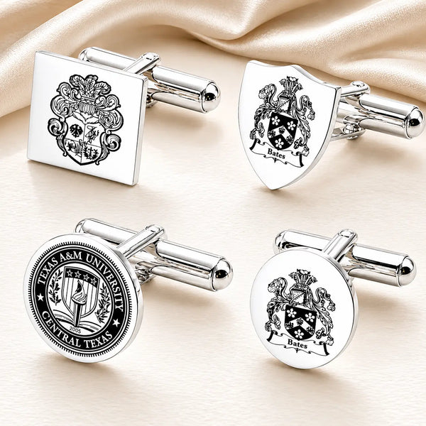 Family Crest Cufflinks for Men – Custom Engraved Coat of Arms or Initial Cufflinks