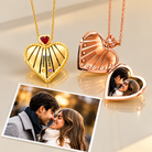 Personalized heart photo locket necklaces with family names and birthstones
