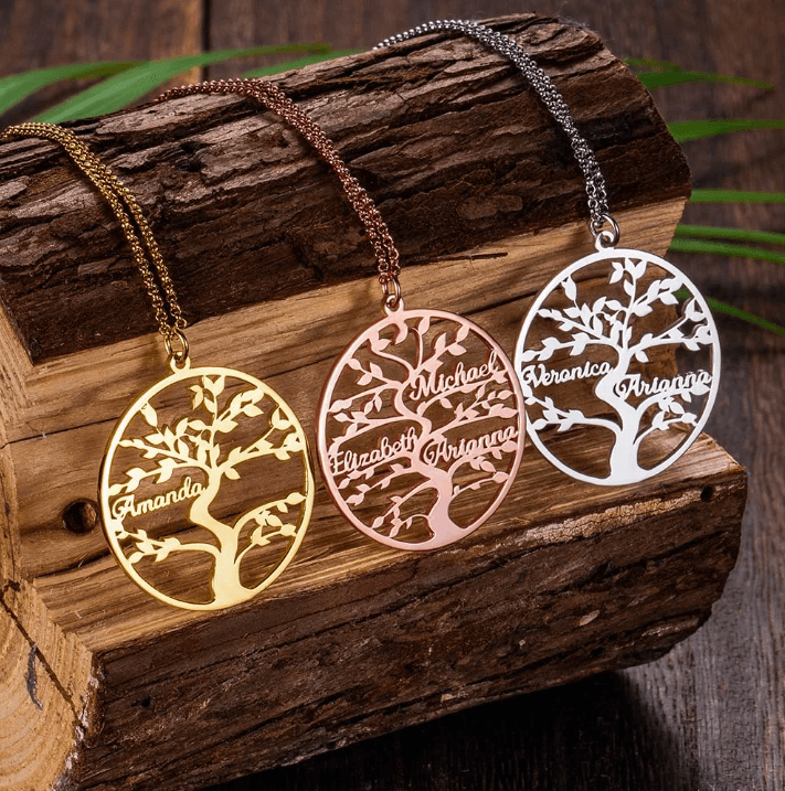 Personalized Family Tree Necklace - Custom 1-13 Names Pendant for Mothers and Grandmothers, 925 Sterling Silver Tree of Life Family Jewelry - Belbren