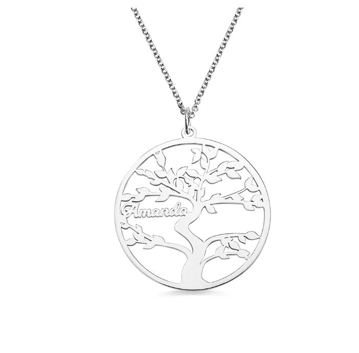 Personalized Family Tree Necklace - Custom 1-13 Names Pendant for Mothers and Grandmothers, 925 Sterling Silver Tree of Life Family Jewelry - Belbren