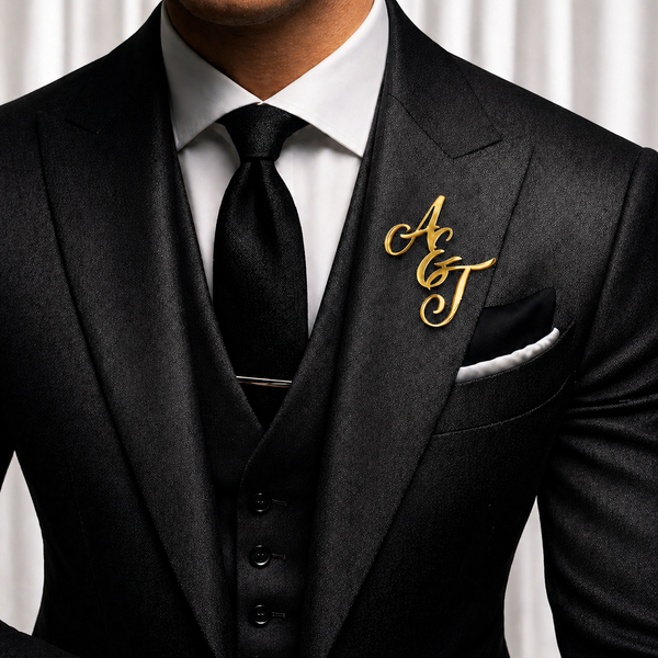 Custom Monogram Initial Lapel Pin for Men – Personalized Wedding Brooch