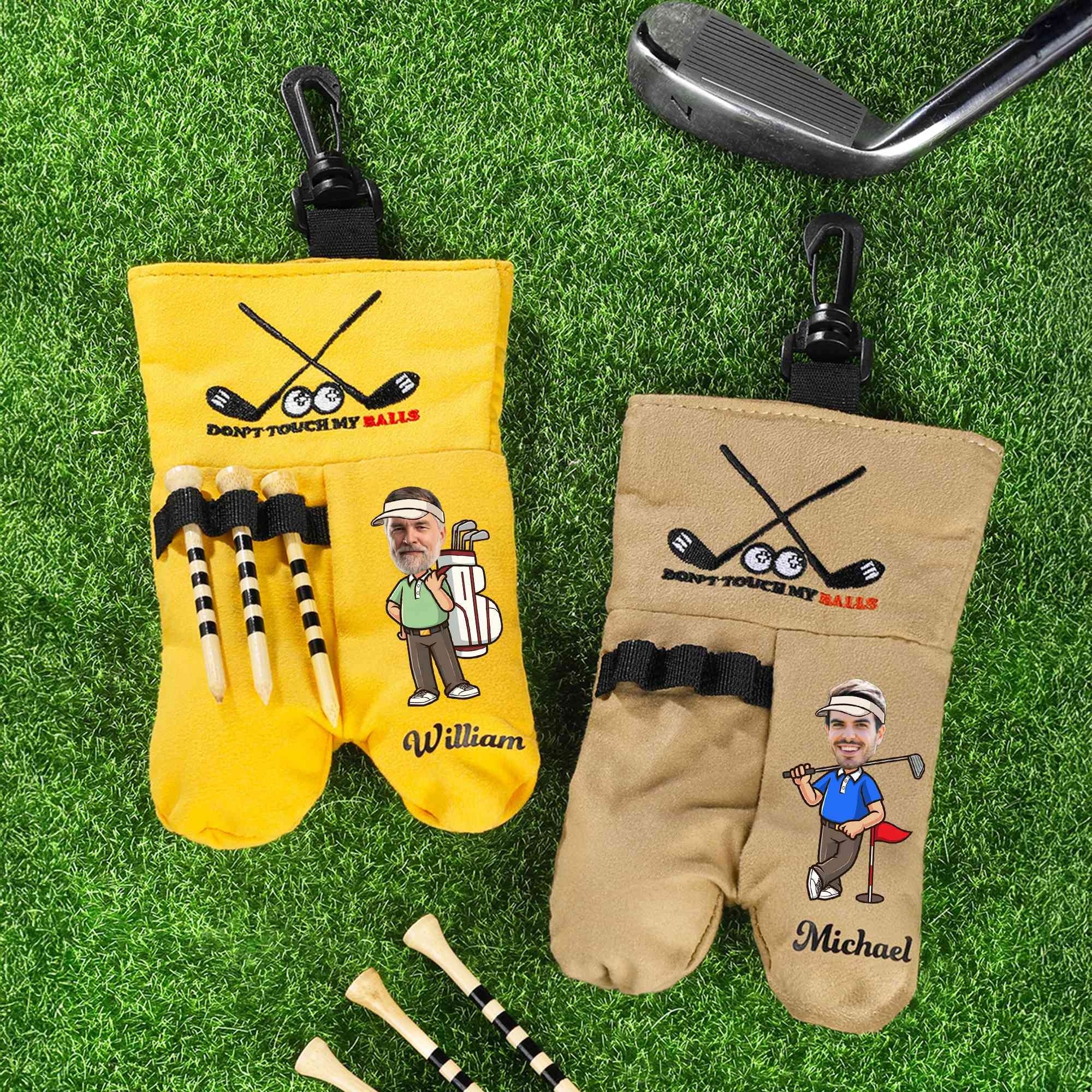 Custom yellow and light brown golf ball bags with cartoon face photo designs