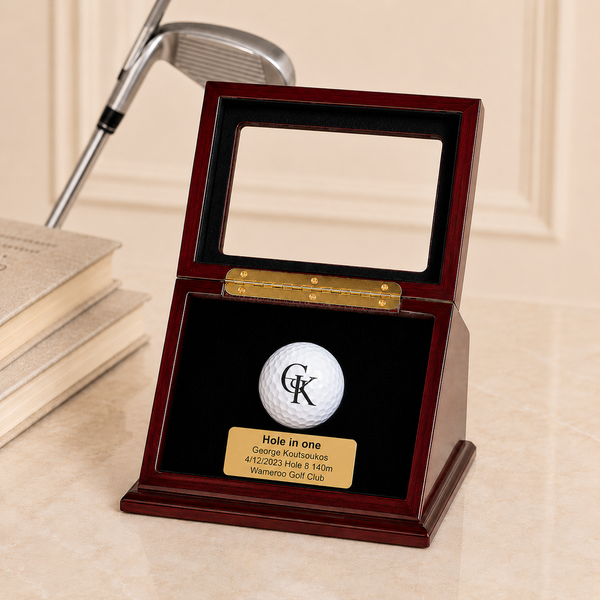 Personalized Golf Ball Display Case with Engraved Plaque | Hole in One Gift