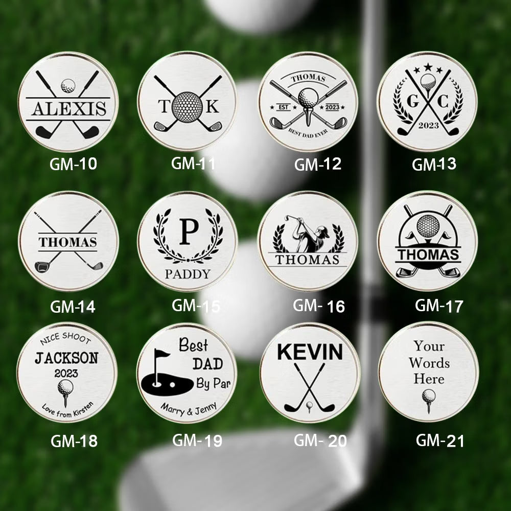 Personalized golf ball marker engraving design options GM10 to GM21