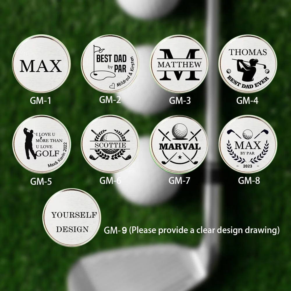 Personalized golf ball marker monogram and engraving design options GM1 to GM9