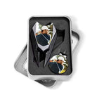Personalized photo golf divot tool and magnetic ball marker set in metal case on white background