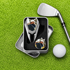 Personalized photo golf divot repair tool and ball marker set with case, golf club and ball