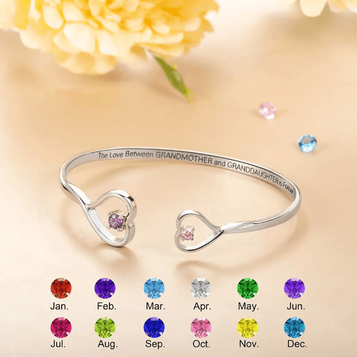 Personalized Grandma & Granddaughter Heart Bracelet - Custom Birthstone Jewelry, Ideal Christmas & Birthday Gift, Symbol of Eternal Love - Belbren