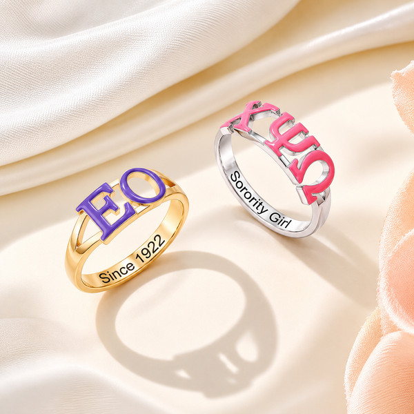 Personalized Sorority Ring with Greek Letters | Custom Enamel Sorority Sister Gift