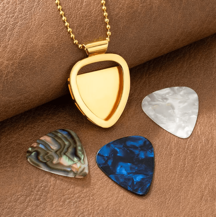 Personalized Guitar Pick Holder Necklace with 3 Bonus Picks - Brass Plectrum Pendant - Ideal Gift for Guitarists and Musicians - Belbren