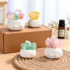 Personalized crystal aromatherapy diffuser smiley pots with colorful raw crystals