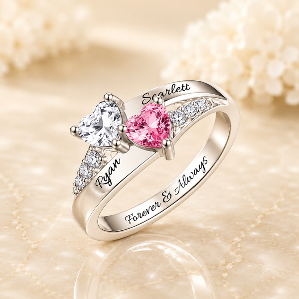 Personalized Heart Birthstone Promise Ring for Couples
