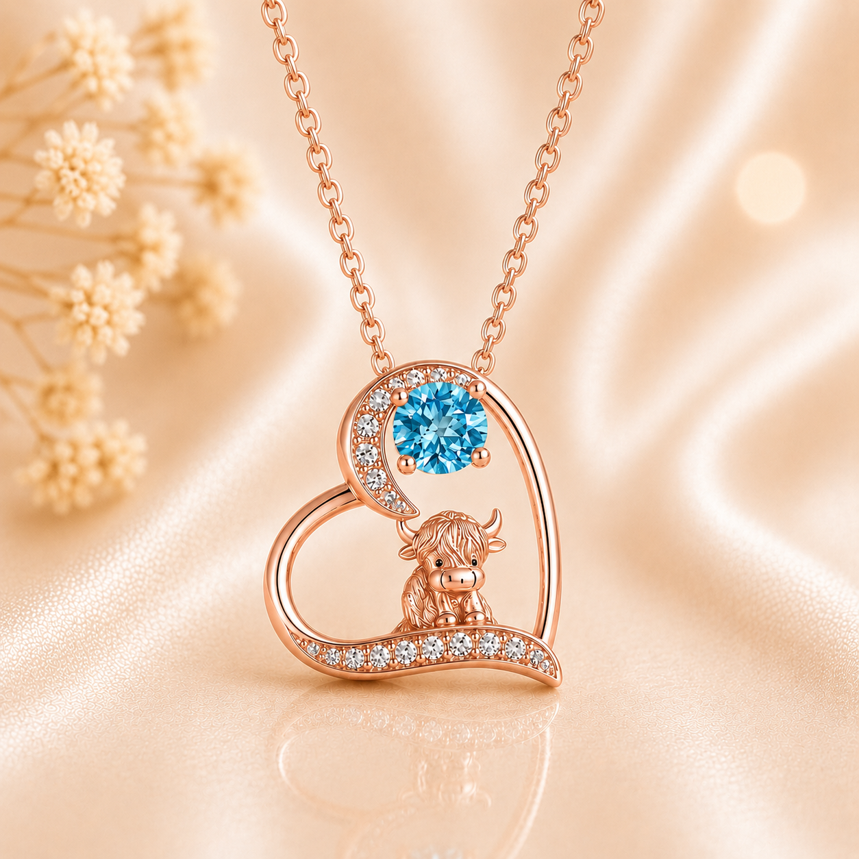 Personalized Highland Cow Birthstone Necklace for Her – Belbren