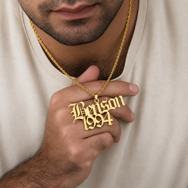 Custom Hip Hop Name and Date Necklace | Personalized Gift for Men