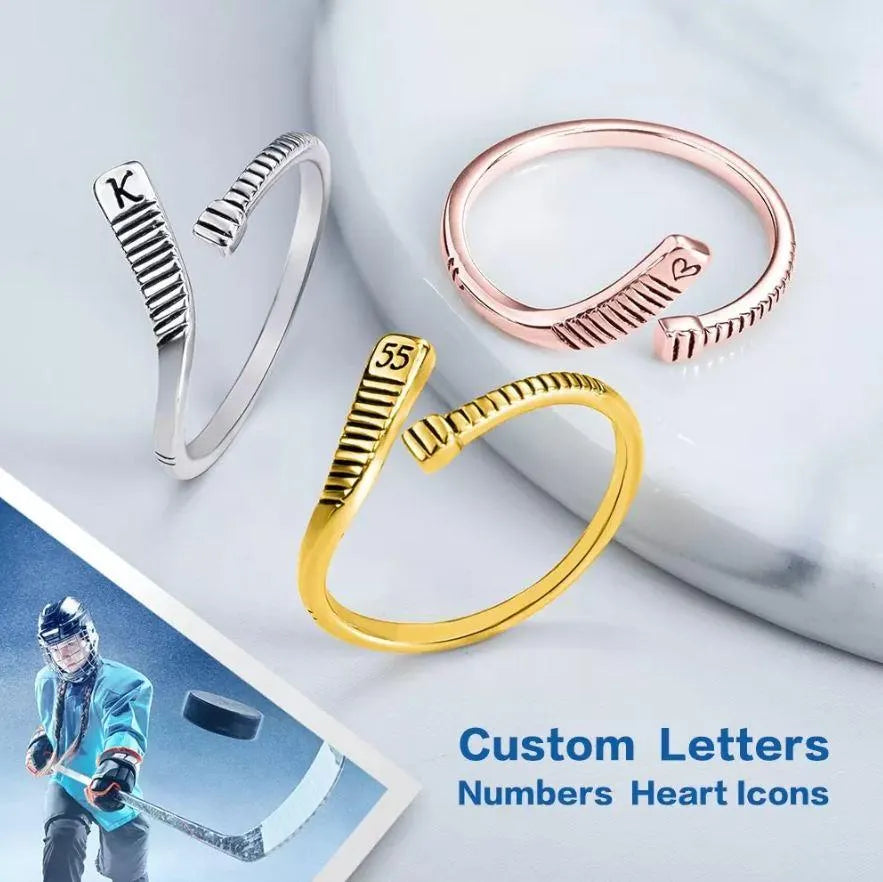 Personalized Ice Hockey Stick Ring - Customizable Jewelry for Girls - Sterling Silver, Gold, Rose Gold Options - Belbren
