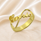 Personalized infinity name ring in gold with custom script design