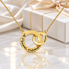 Gold personalized interlocking circle necklace with custom engraving