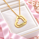 Personalized gold interlocking hearts necklace with two engraved names