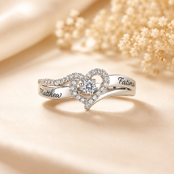 Personalized Heart Birthstone Promise Ring