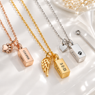 Personalized urn necklaces for ashes in gold silver and rose gold