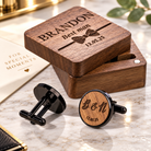 Personalized best man cufflinks with engraved walnut gift box and custom initials