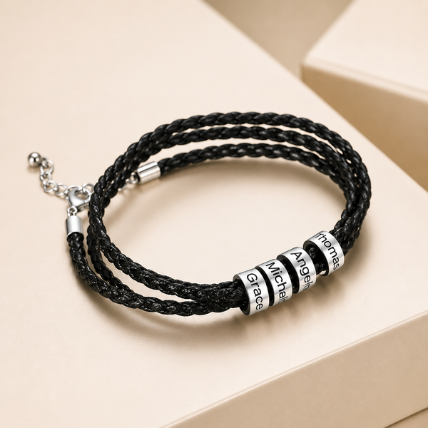 Personalized Men's Bracelet with Custom Engraved Name Beads
