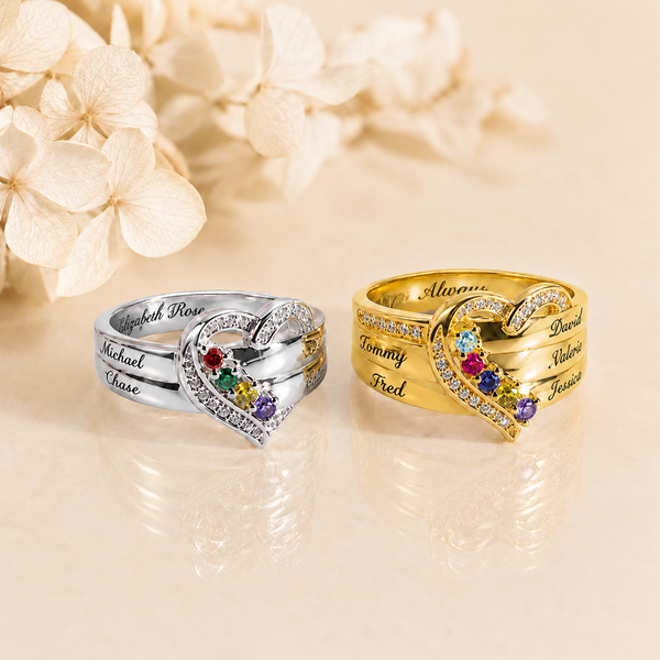 Personalized Family Birthstone Ring with Engraved Names