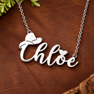 Personalized name necklace with cowboy hat and heart in silver Western cowgirl design
